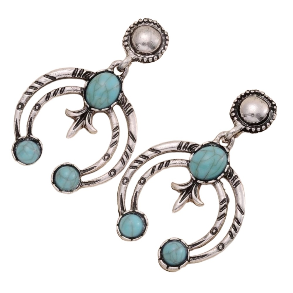 Antiqued Silver and Turquoise Boho Drop Earrings